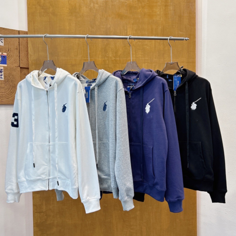 Cross-Border Hot-Selling Autumn New High-Quality Horse Embroidery Men's Hooded Sweatshirt Couple Zipper Cardigan Casual Jacket