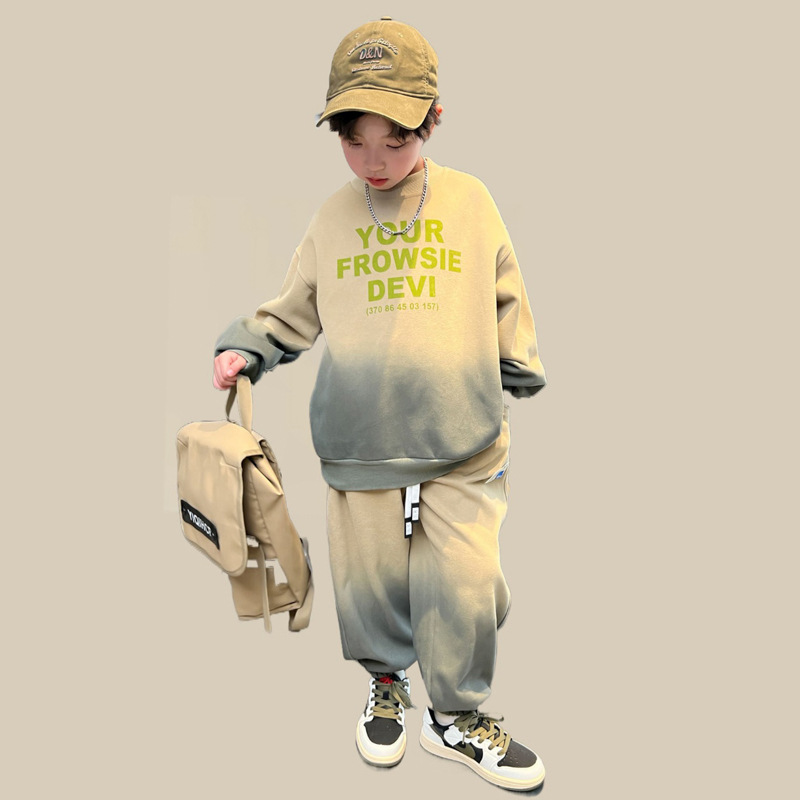 Kinderkledingset jongens 2024 nieuwe stijl grote kinderlente herfst gradiënt hoodie sportkleding knap en_voghion.com
