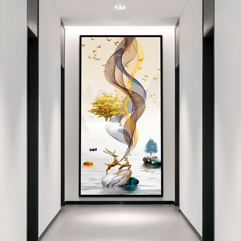 Mural autoadhesivo Pintura de vestíbulo sin marco estilo chino sala de estar entrada pegatinas pasillo vertical fondo fondo de papel pintado