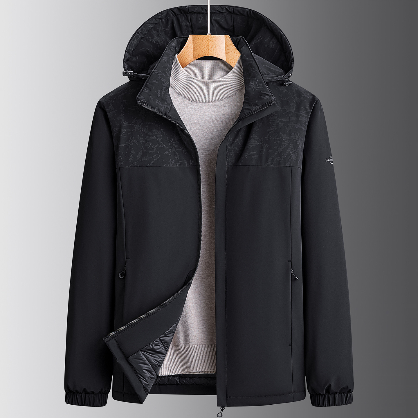 Autumn and winter hooded cotton jacket for men, warm cotton coat, waterproof, windproof, thickened lining, outdoor jacket, men's windbreaker