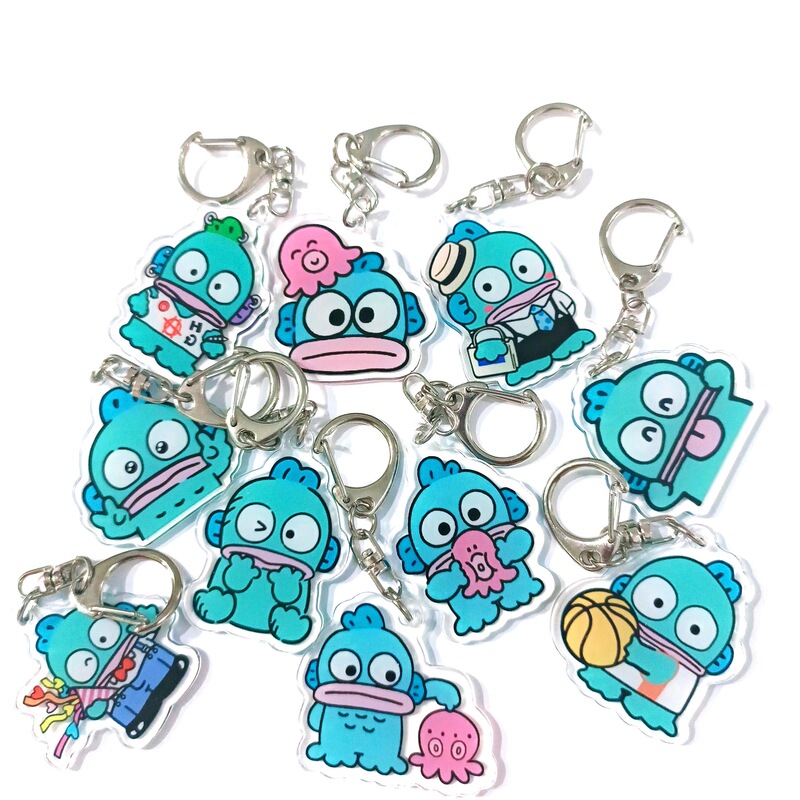 Cartoon anime mermaid handton keychain cute clown fish acrylic student schoolbag pendant patch wholesale