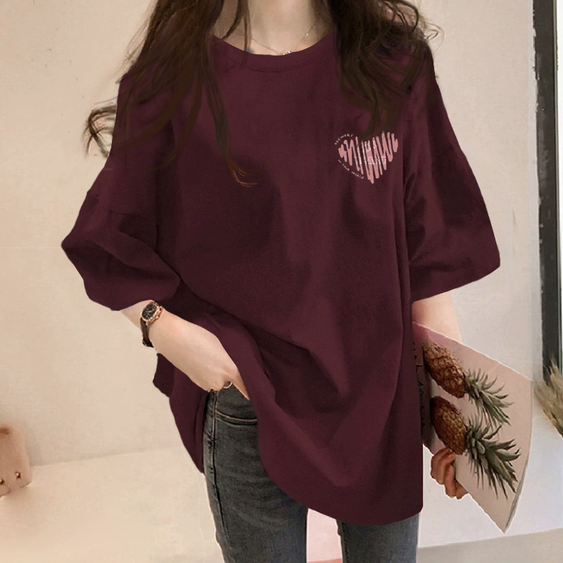 Тяжелый хлопок футболка средней длины с короткими рукавами женская летняя новая свободная большая доска