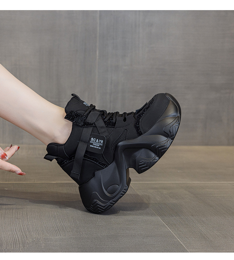 Giày sneaker nữ đế dày tăng chiều cao mùa thu 2025 phong cách hot trend buộc dây — M2936 lót đơn màu đen, M2936 lớp lót đơn màu xám, M2936-1 plus nhung đen, M2936 lớp lót đơn màu be chi tiết 13