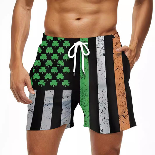 Summer Flag Element Men's 3D Digital Printing Short Sleeve Casual Five-Finger Beach Shorts Sports Pants