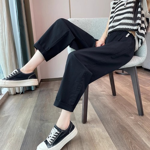 Women's Summer Thin High-Waisted Loose Fitting Slimming Turnip Hem Ice Silk Harlon Pants for Plus Size, 9/10 Length Trendy