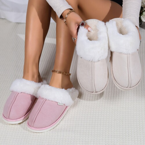 Cross-border new standard big mouth fluffy slippers, home warming anti-slip cotton slippers, indoor plush lined thick cotton slippers