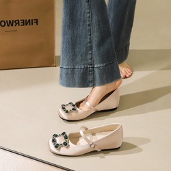 836-K211 Fashion Water Diamond Metal Buckle Strap Mary Jane Shoes Women's Round Head Inner Height Increase Silk Shallow Mouth Single Shoe