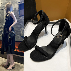 Fairy-style High-Heel Sandals for Women, 2023 Summer New Arrival: Korean-style, Internet-famous, Minimalist Open-toe Sandals with Strappy Buckles