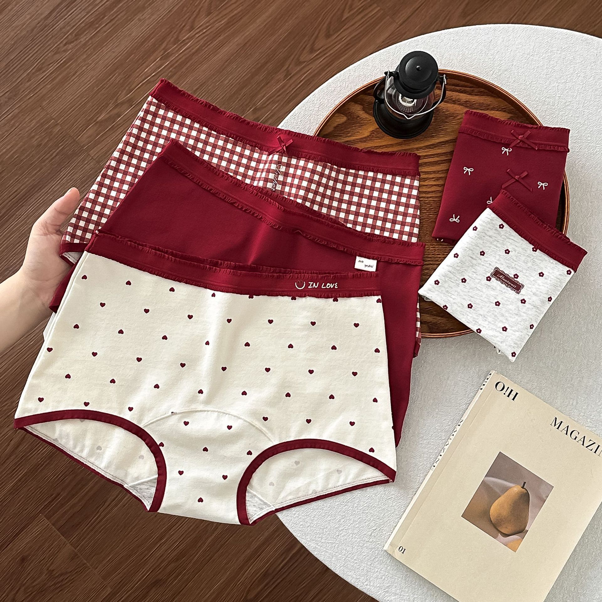 5325 # Ankela Red Zodiac Year Large Size Girls' Boxer Briefs 10A Antibacterial Crotch Mid-Waist Hip-Hugging Boxer Shorts