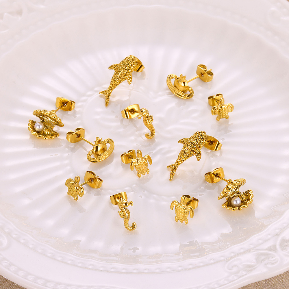 5g Weight 0.03µm-0.05µm Gold Plating Thickness PVD Coated Gold Plating Process 304 Stainless Steel Ear Needle Material 18K Real Gold Plated Plating Material Pearl Inlay Material Ear Studs Classification 18K Gold Plating Color 1 Pair Quantity Daily Occasion 304 Stainless Steel Material Tortoise, Hippocampus, Shell Pattern Women's Gender Simple Style Style Waterproof Non Tarnish, Inlay Craft PVD Coated Real Gold Plated 18K Gold Tortoise Hippocampus Shell 304 Stainless Steel Simple Style Waterproof Non Tarnish Ear Studs 2