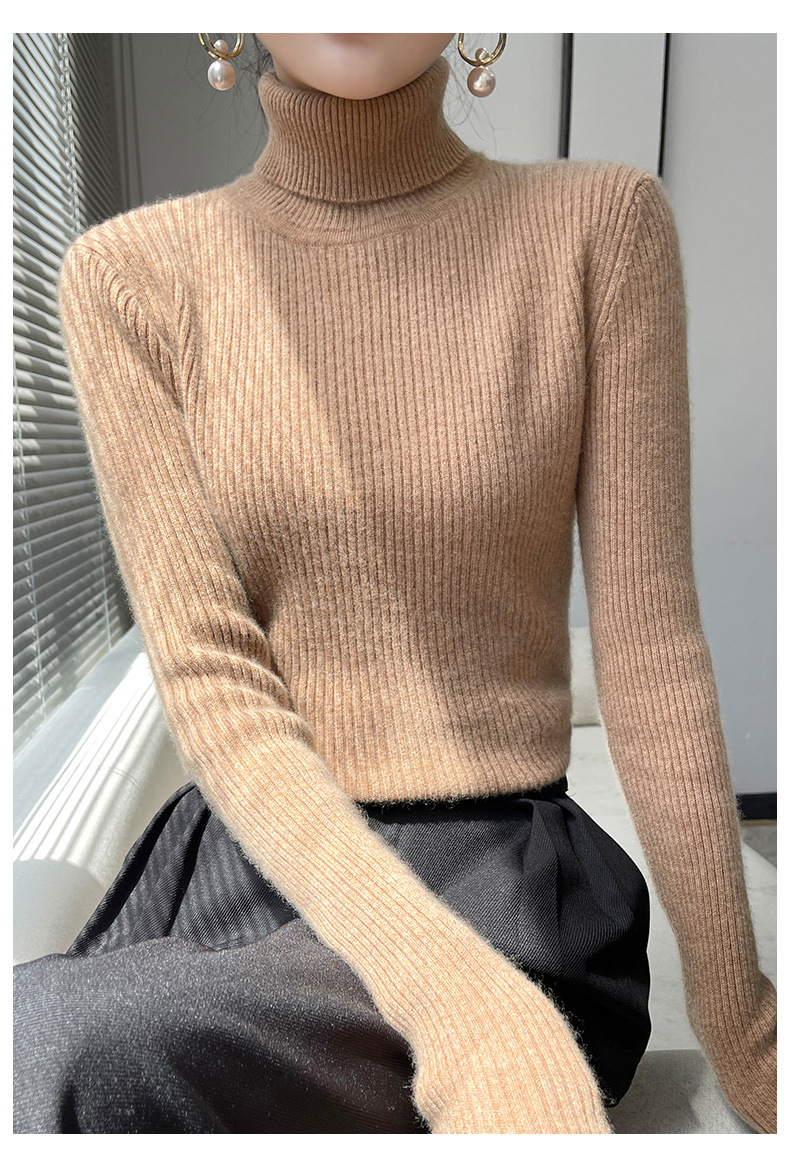 Women's Clothing High Neck Sweater Solid Color Thick Long Sleeve Slim Fit High Elastic Knitted Base Layer Winter Innerwear_ecoleips.com