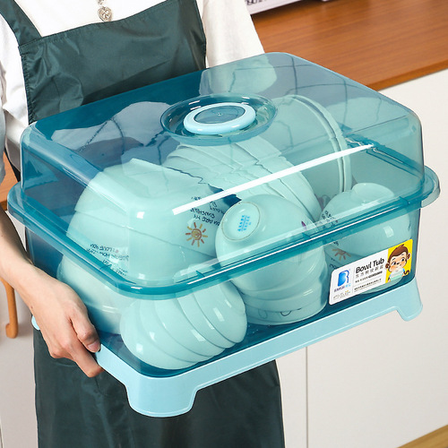 Household drain dish rack cupboard tableware kitchen tableware storage box with lid Japanese-style plastic double-layer dish drain rack