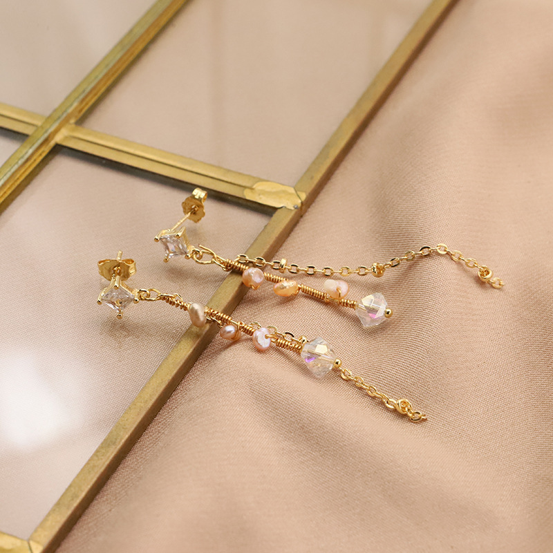 Aretes de perlas de agua dulce ligeras de lujo aretes de perlas de agujas de plata s925 aretes de joyería chapados en oro real de 18 quilates mujeres