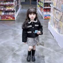 女童气质小香风加厚外套短裙两件套/女孩宝宝亮线编制冬保暖套装