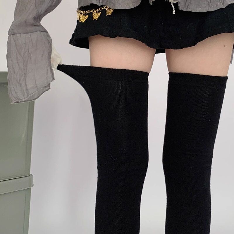 [Silicone Non-Slip] Long Over-The-Knee Socks, Pressure Slimming Black Jk Socks, Spring & Fall Pure Cotton Pure Lust Style Thigh Socks