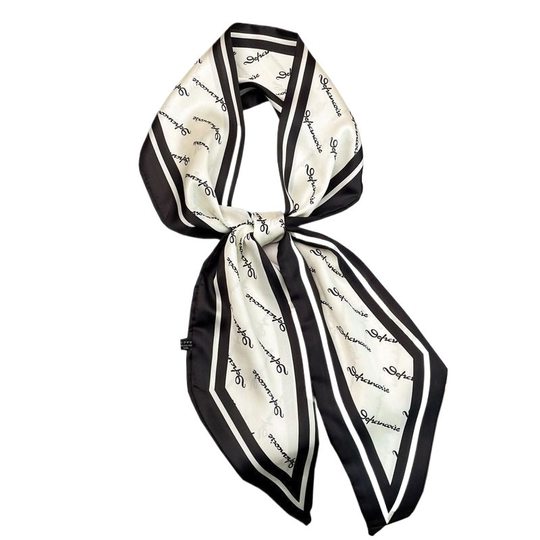 Long Silk Scarf Women's High-end Small Square Scarf Spring and Autumn Summer Black Neck Protection Scarf Matching Shirt Ribbon Ribbon Tie
