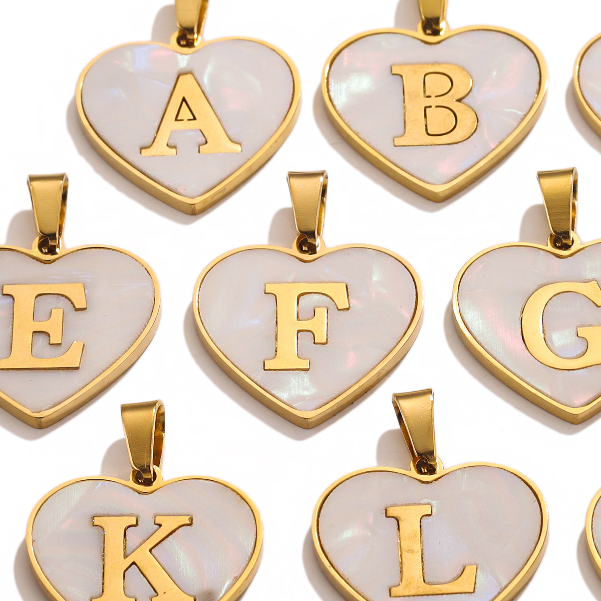 Inlay Design 1 Piece 22*29mm 304 Stainless Steel Shell Letter Heart Shape Polished Pendant