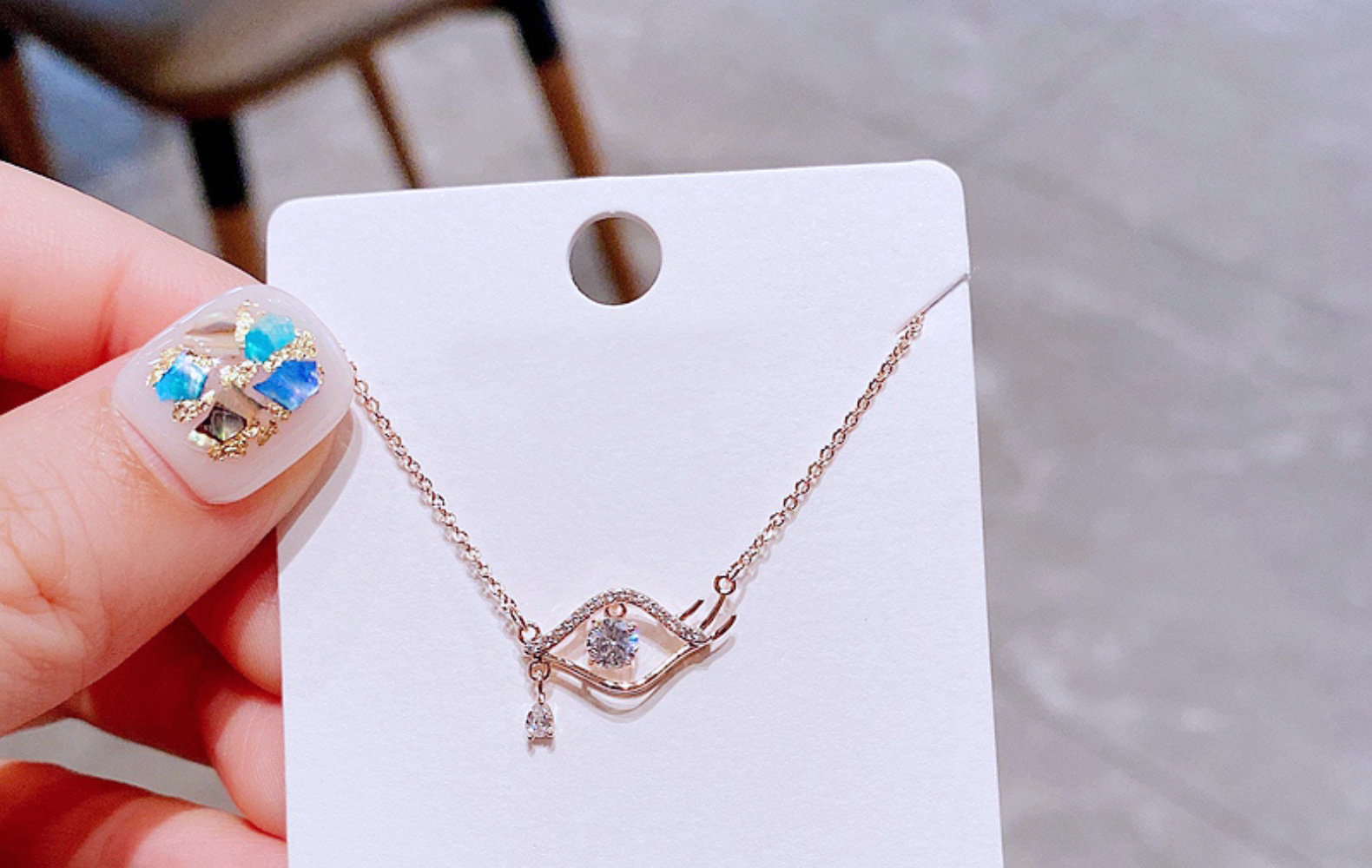 High-Grade INS Cool Style Fashion Zircon Tears Eye Clavicle Chain Graceful Personality Necklace for 