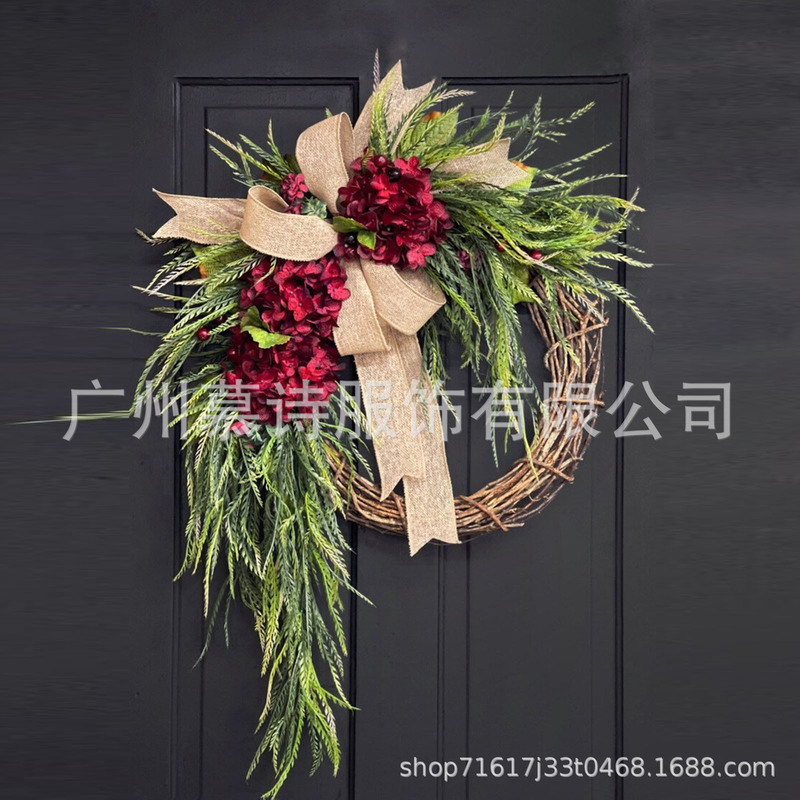 2025年秋季春香槟绣球柳叶花环跨境亚马逊Fall Hydrangea Wreaths|undefined