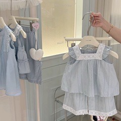 女の子セット夏2025新型ベストtシャツストレートパンツ夏服子供ファッション洋風子供2点セット