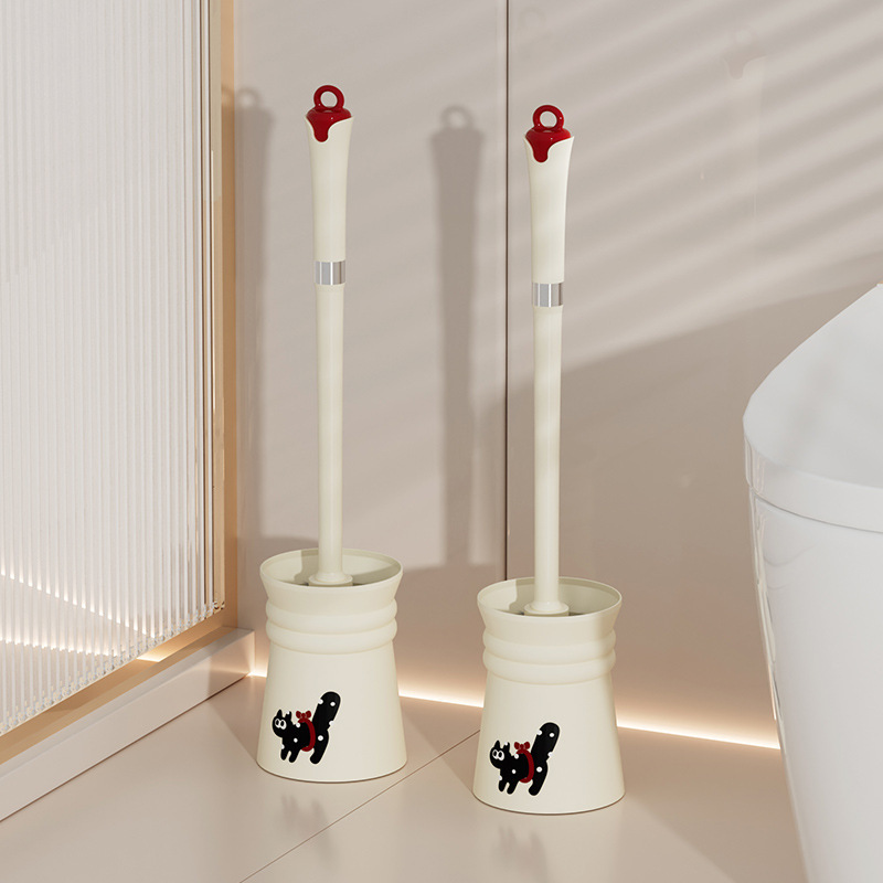 cepillo de inodoro para gatos sin esquina muerta cepillo de limpieza largo conjunto de cepillo de limpieza de baño crema de aire con base cepillo de inodoro
