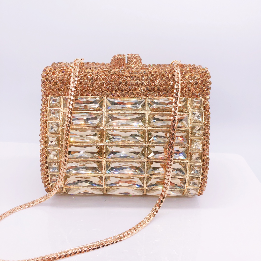 Túi clutch nữ đính đá rhinestone dạ hội cầm tay — Màu Sâm panh, Đế Vàng Kim Cương, Nền vàng kim cương trắng, Vàng kim AB