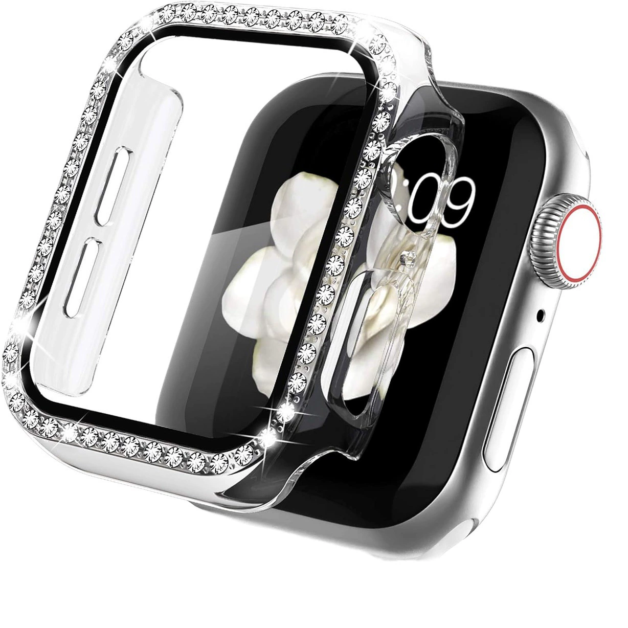 Подходит для Apple S10, инкрустированный бриллиантами корпус iwatch PC, однорядный корпус с бриллиантами ПК + встроенный защитный чехол из закаленной пленки