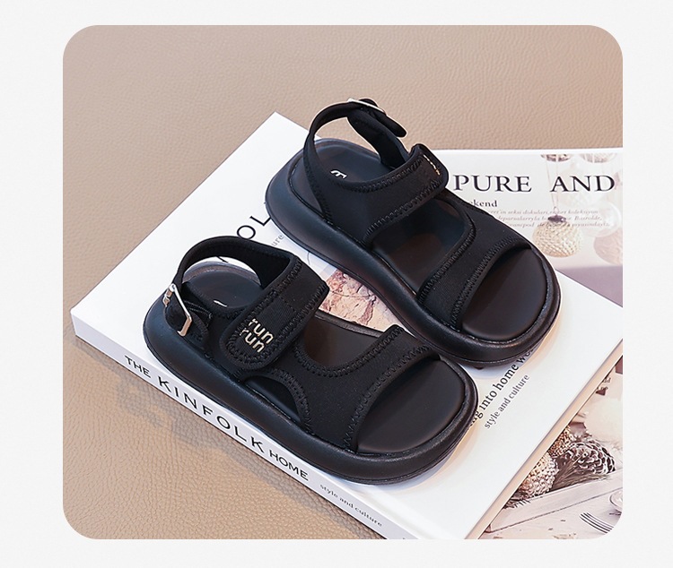 Comfortable Black Roman Sandals For Kids With Soft Sole For Beach_voghion.com