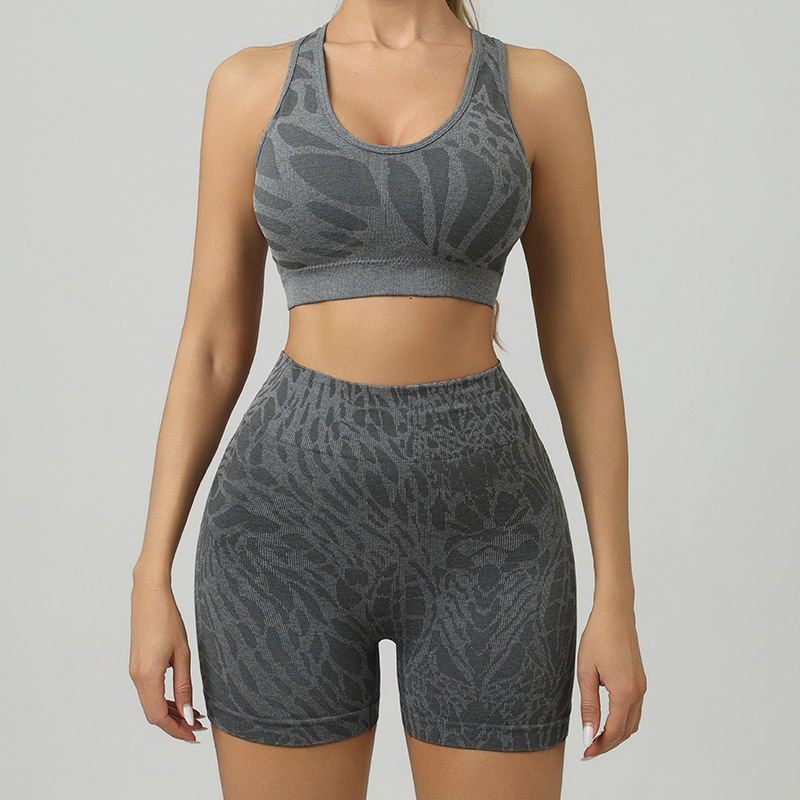 Comercio exterior transfronterizo elástico sin costuras yoga cintura alta abdominal elevación de caderas pantalones deportivos para correr Jacquard pantalones cortos deportivos mujeres
