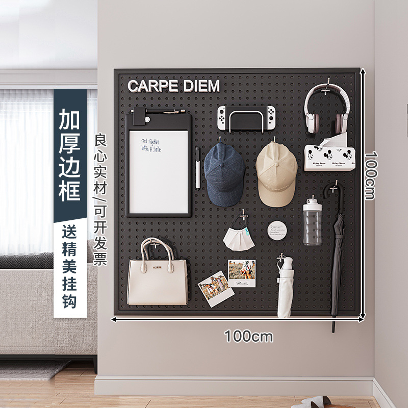 Tablero de agujero redondo, estante de estante de pared, almacenamiento de pantalla de acero inoxidable, herramientas de hardware, pared de tablero colgante universal