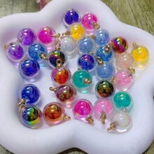 圆形亚克力电镀炫彩珠仿玻璃珠球耳环耳坠钥匙扣挂件饰品配件吊坠