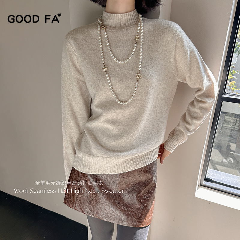 GOOD FA Fall/Winter 2024 Full Wool Fully Automatic Seamless Machine Woven Half-turtleneck Base Sweater 24309
