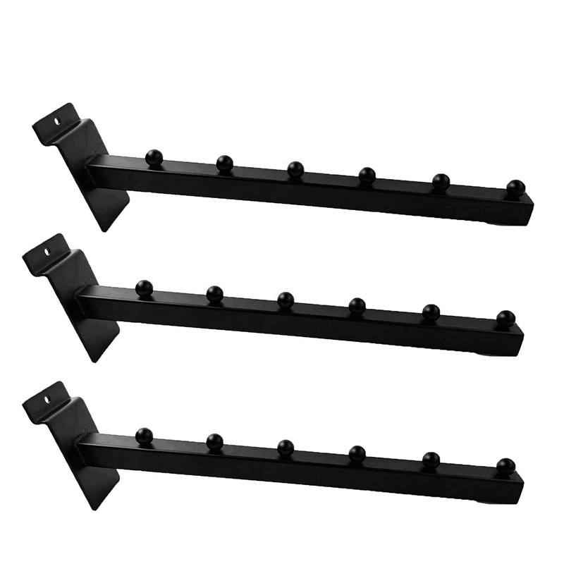 Fabricante fuerte gancho de placa de ranura 18 tubo cuadrado 6 perlas 400mm estantes de tienda de ropa muestran gancho negro