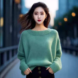 绿色软糯毛衣女秋冬奶fufu慵懒宽松针织衫外套欧货重工小香风上衣