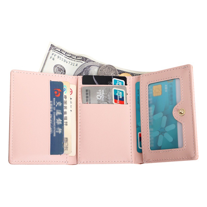 2024 nueva versión coreana de la billetera pequeña femenina corta de tres pliegues, billetera plegable para estudiantes, billetera de tarjeta de mariposa linda de dibujos animados, billetera