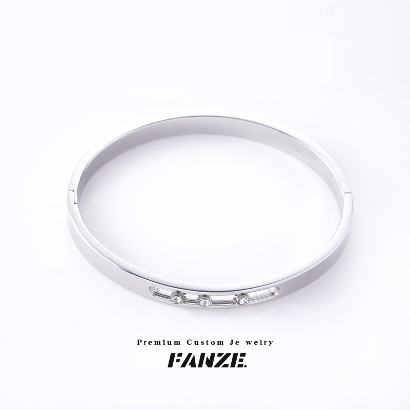 Titanium Steel Chain Material Casual Simple Style Solid Color Titanium Steel Zircon Bangle In Bulk