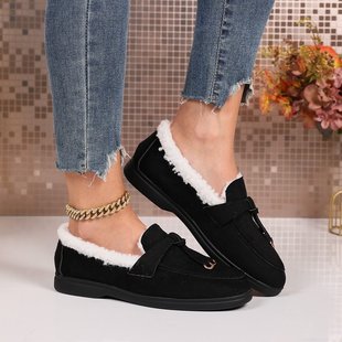 Loafers Shallow Mouth Winter Flats Export Large Size Women's Shoes One-Leg Fleece-Lined Warm Lazy Soft Sole Shoes Wholesale