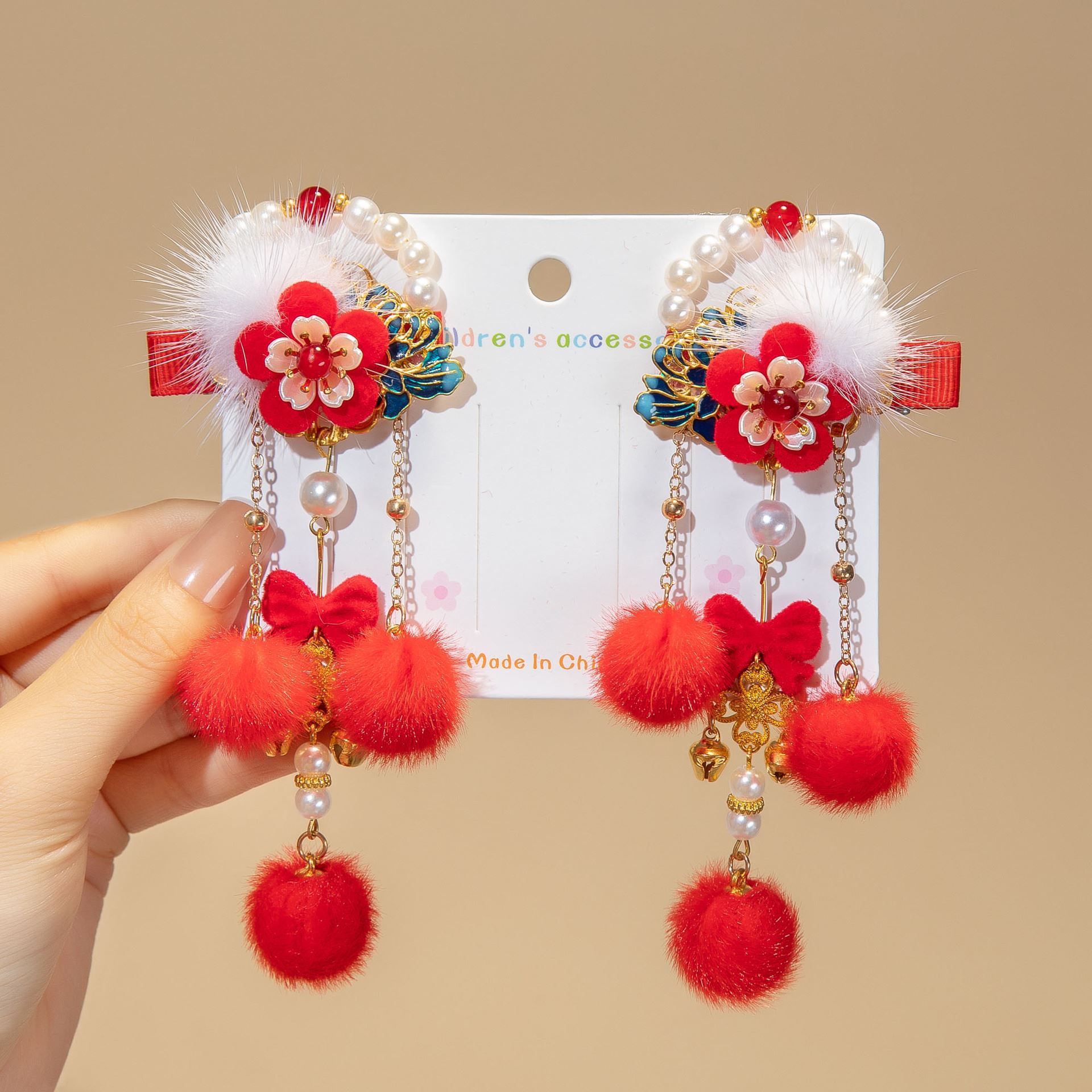 Horquilla Infantil con Borlas Chinas Hecha a Mano para Año Nuevo y Hanfu