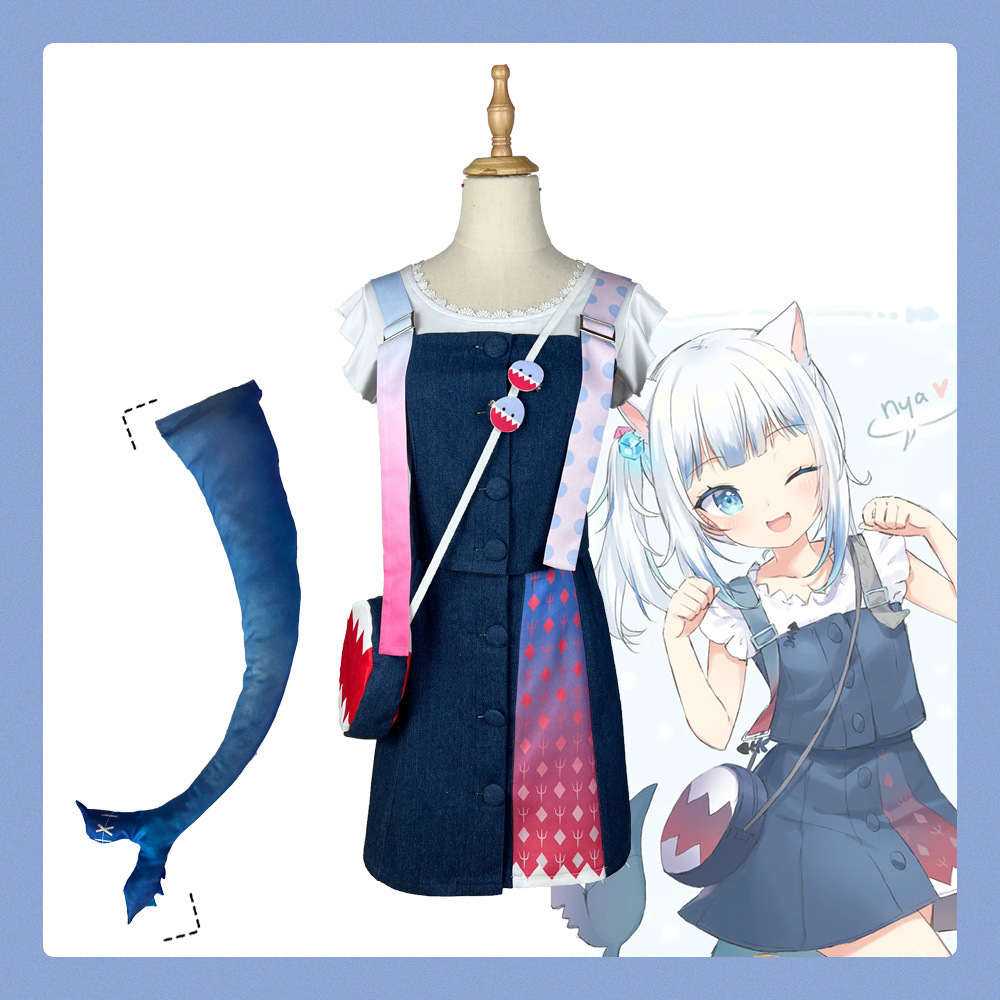Hololive Virtual Streamer Gawr Gura Cosplay Costume Soft and Cute Meow Shark Girl Set