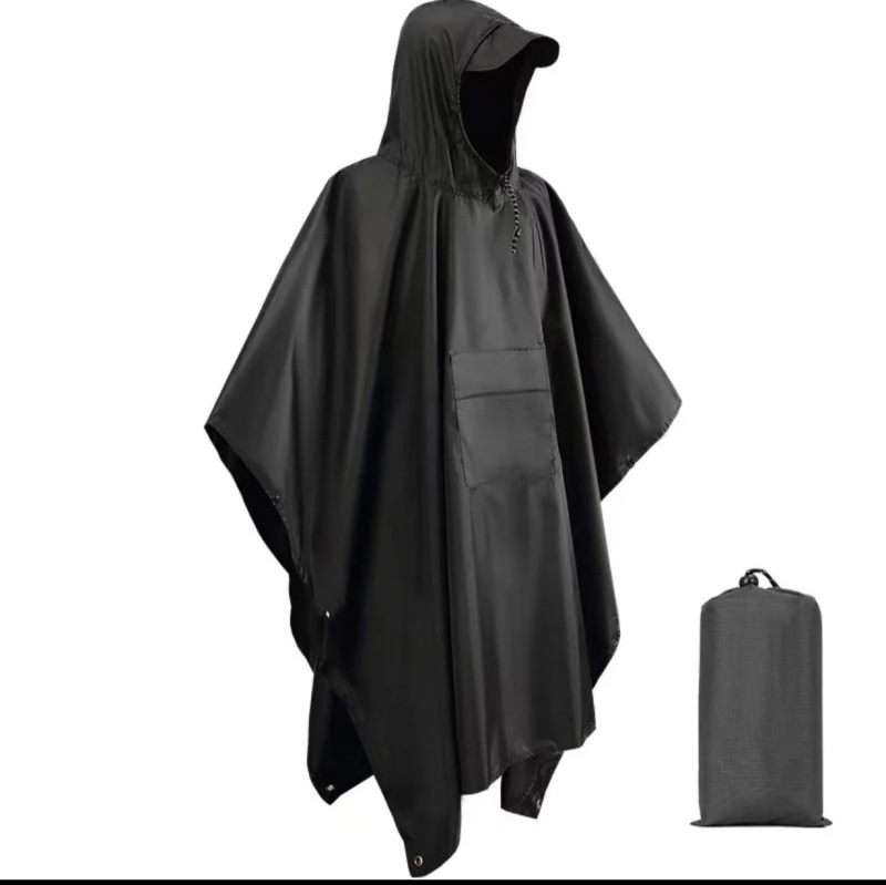 Black Hiking Poncho-Style Adult Raincoat, Breathable and Lightweight, One-Piece Raincoat for Heavy Rain, Outdoor Raincoat with Hood, Rainproof Black Hiking Poncho-Style Adult Raincoat, Breathable and Lightweight, One-Piece Raincoat for Heavy Rain, Outdoor Raincoat with Hood, Rainproof