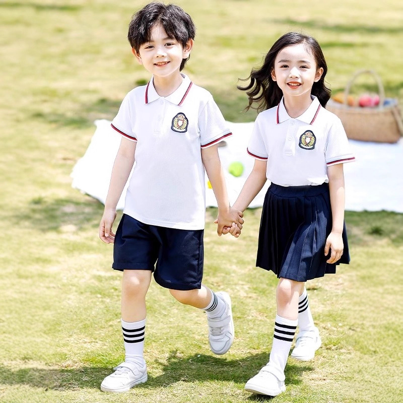 School Uniform Suit Summer Short-Sleeved Pants Kidsren's British Preppy Style T-Shirt Primary School Student Class Uniform Kindergarten Uniform
