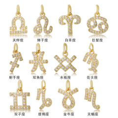 カラフルな象嵌ジルコン 18 K 色保持 12 星座ペンダント diy 手作りジュエリーブレスレットネックレスイヤリングペンダント