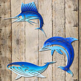Cross-border metal wrought iron marine animal Dolphin Blue whale swordfish indoor outdoor courtyard decorations Amazon etsy