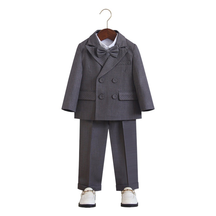 Children's suit suit autumn and winter British striped suspender pants three-piece suit baby's one-year-old flower girl host costume