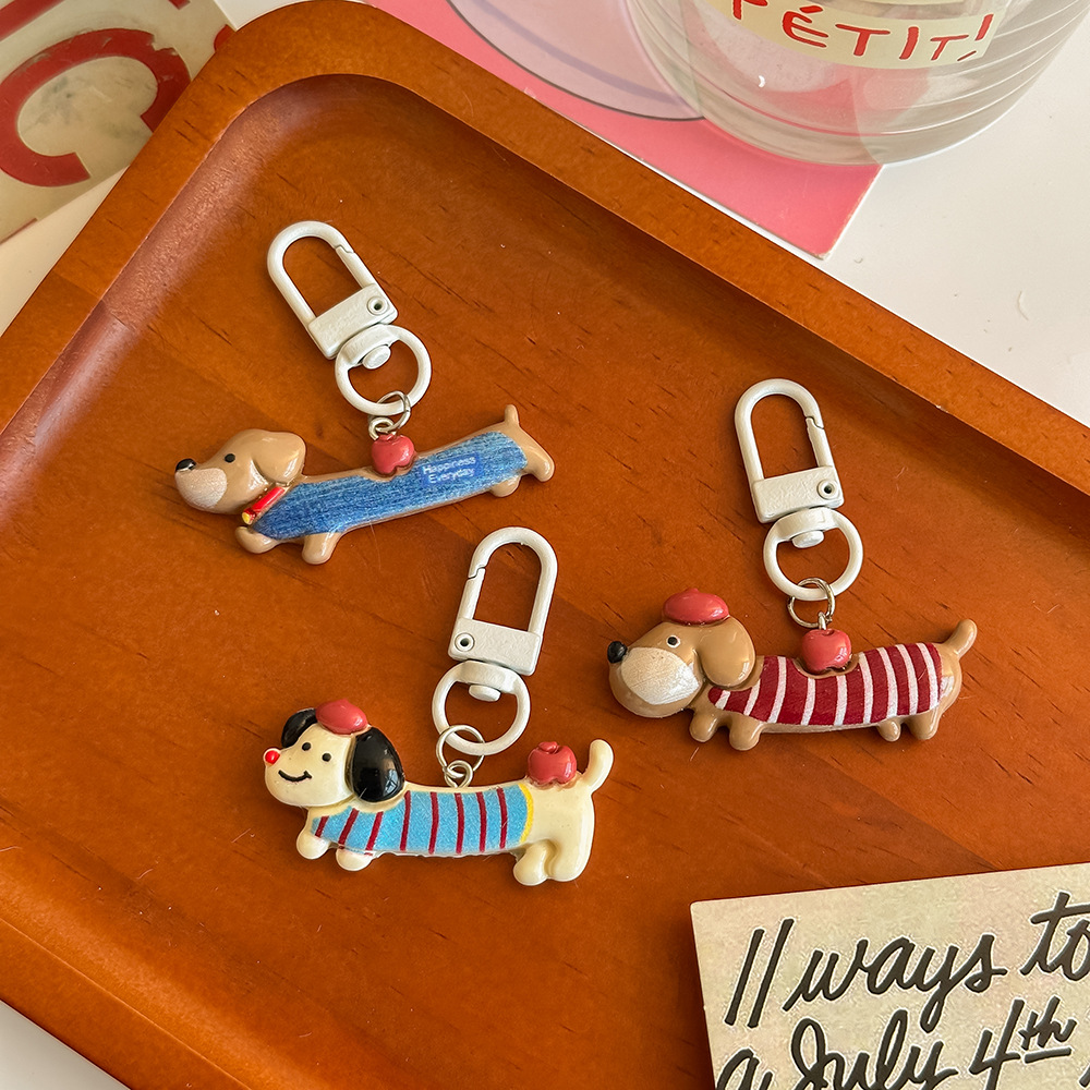 귀여운 강아지 닥스훈트 키체인 작은 펜던트 학교 가방 배낭 열쇠 고리 펜던트 졸업 선물 작은 선물