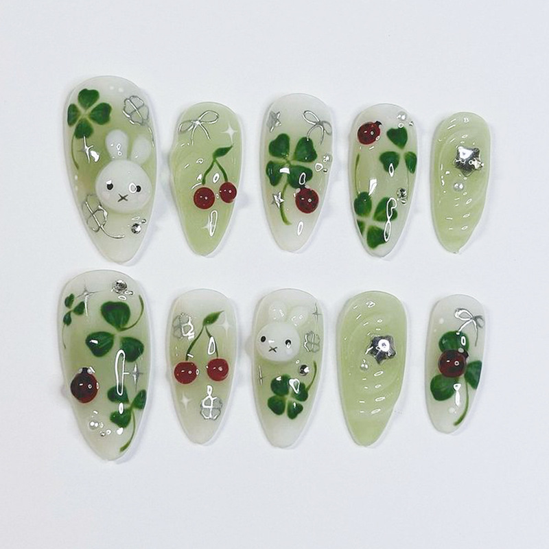 Cross-Border St. Patrick's Day Gradient Glitter 3D Gel Cherry Clover Bow Nail Art Press-On Nails Cross-Border St. Patrick's Day Gradient Glitter 3D Gel Cherry Clover Bow Nail Art Press-On Nails