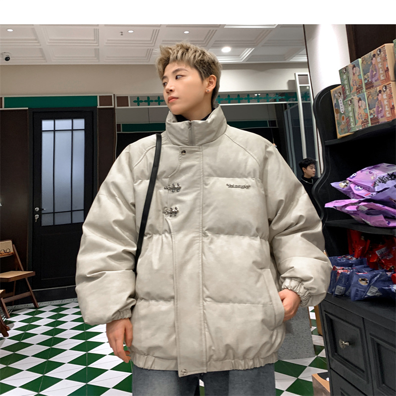 Leather Cotton-padded Jacket Men's Winter Metal Aircraft Buckle American Cotton-padded Jacket Thickened Warm Loose Bread Clothes Cotton_voghion.com