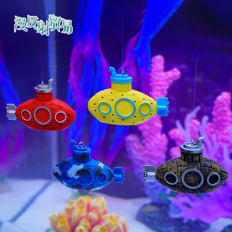 Mini submarino flotante, decoración de la pecera, buzo, gordo azul, observación de la pecera, mundo submarino