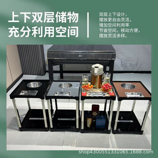 Chess and Card Room Mahjong Hall Coffee Table Tempered Glass Tea Rack Ashtray Stainless Steel Pipe Multi-Functional High-End Small Table