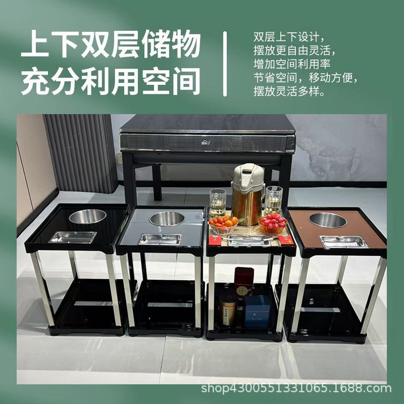 棋牌室麻将馆茶几钢化玻璃茶水架烟灰缸不锈钢管多功能高端小桌子